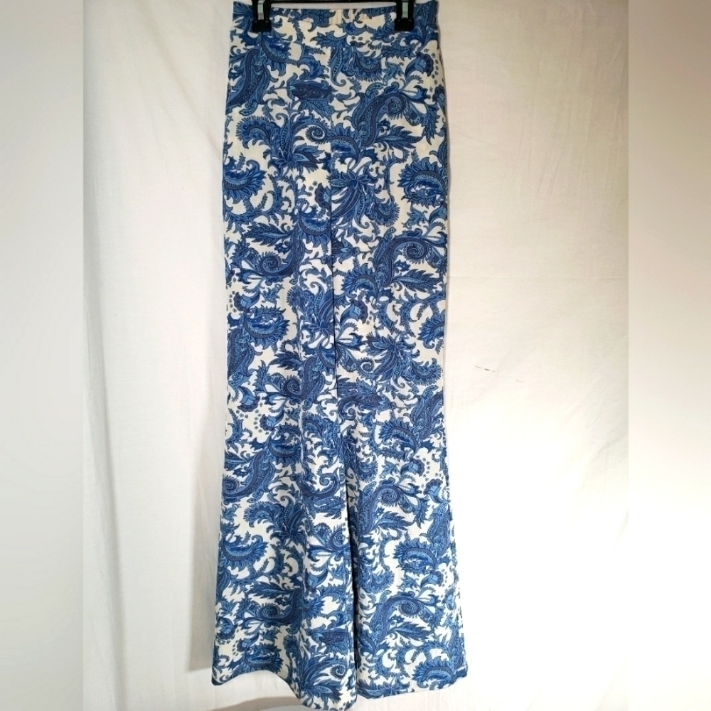 Show Me Your Mumu Blue and White Paisley Long Wide Leg Pants Sz XS